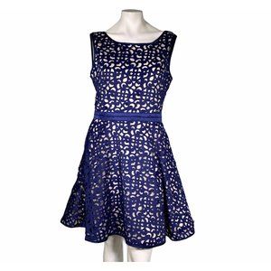 Xscape Lace Fully Line Blue Sleeveless Dress 12